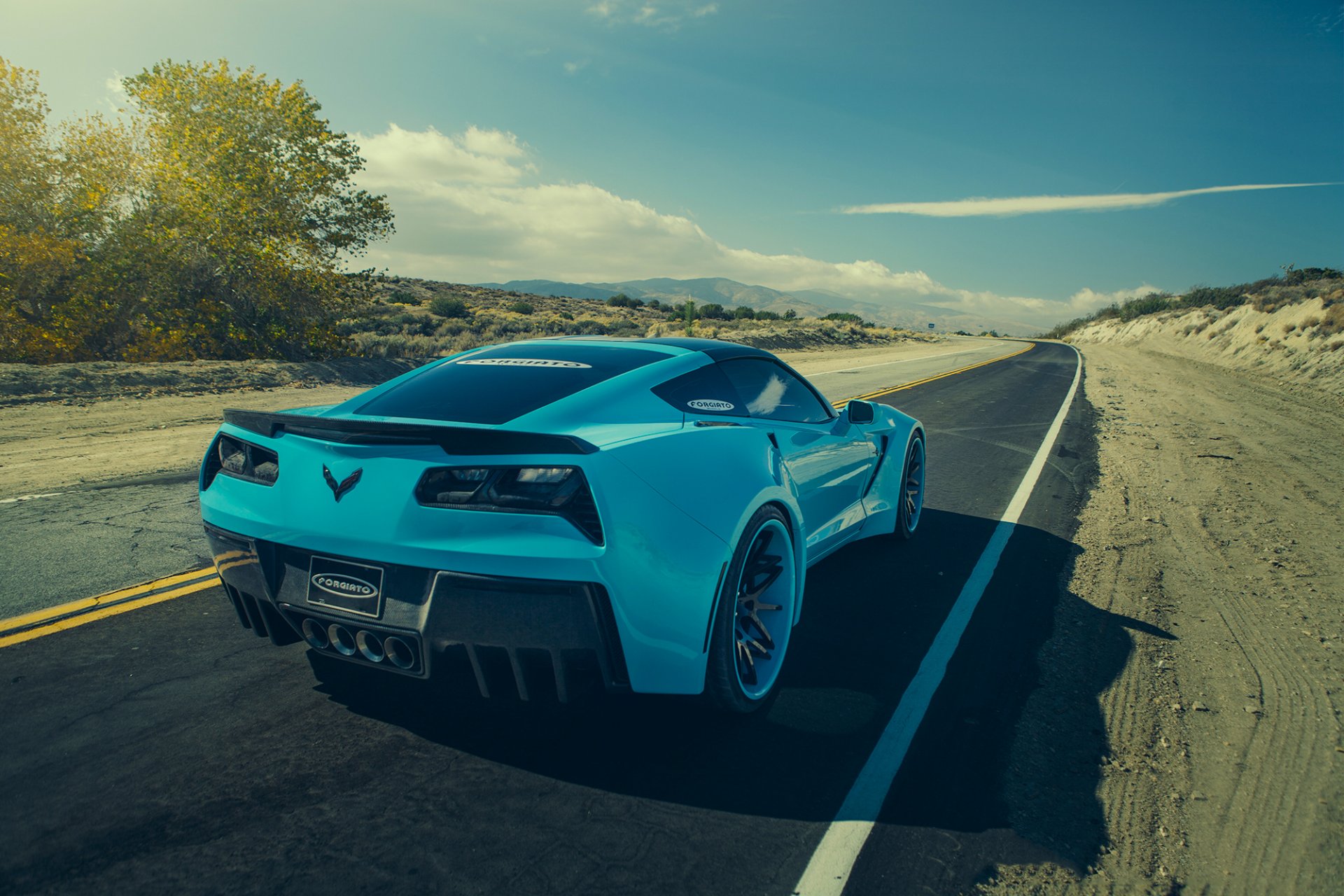 chevrolet corvette c7 stingray forgiato blau hinten auto