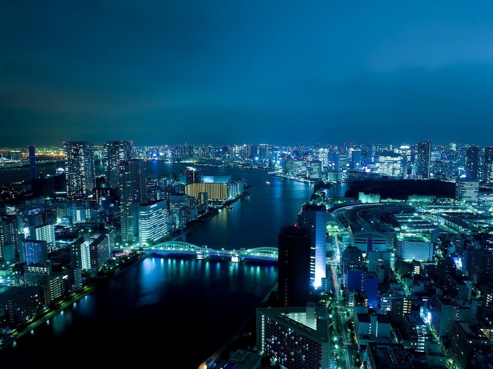 the city river skyscrapers blue lights new york background night bridge the sky the night sky the lights of the city