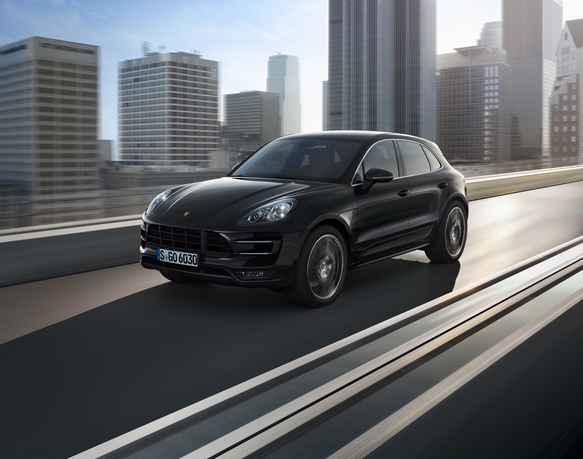 porsche macan macan turbo turbo 2014 suv parkett jeep straße brücke stadt sonne metropole bestseller