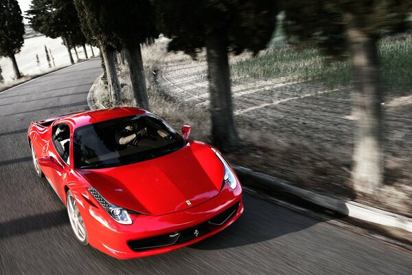 Ferrari asfalt, samochód sportowy, w ruchu, czerwony