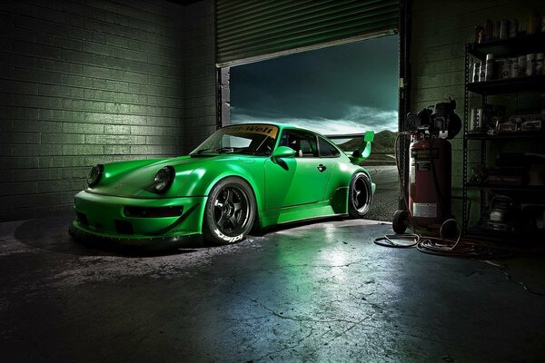 Bright green Porsche Carrera is the best gift for a beloved woman