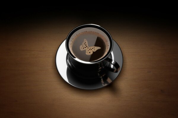 Creative approach to a coffee drink with a butterfly image