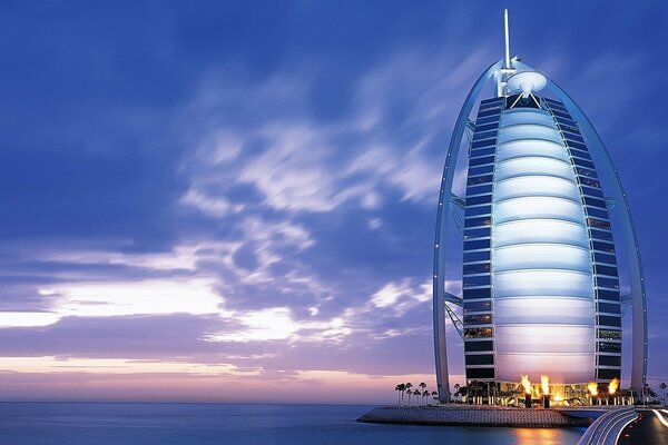 Beautiful hotel in Dubai against the blue sky