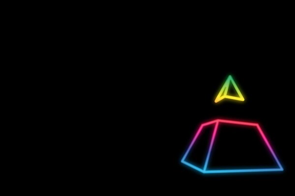Multicolored neon outline of the pyramid