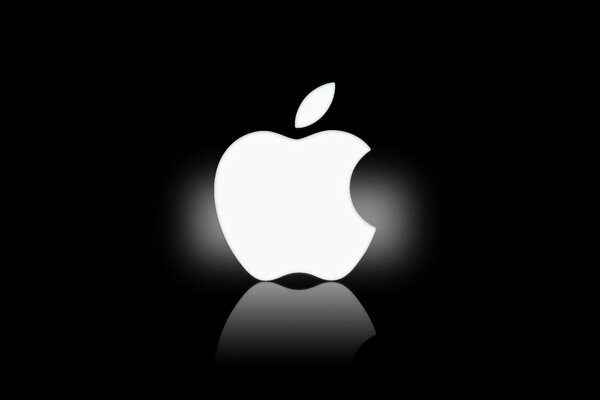 Logo iPhone blanc sur fond noir avec miroir