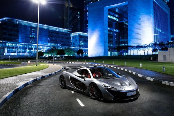 Mclaren supercar silver on the track