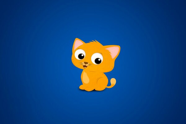 Orange kitten in cartoon style on a blue background