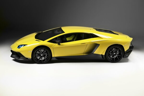 Yellow beautiful Lamborghini on the side
