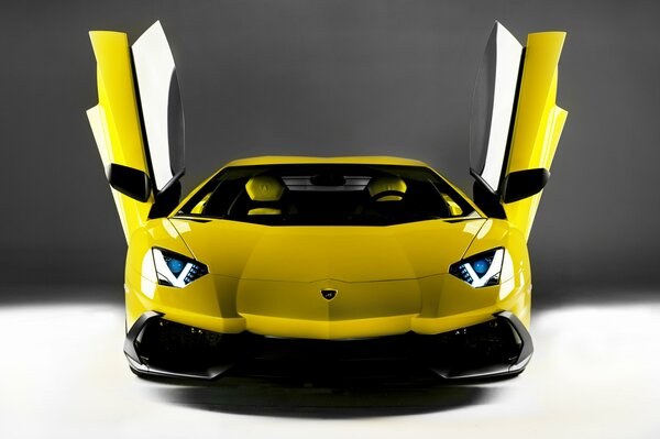 Photo Lamborghini Aventador yellow with open doors