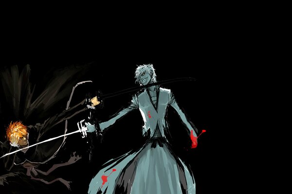 Lotta Ichigo su sfondo nero e gocce di sangue