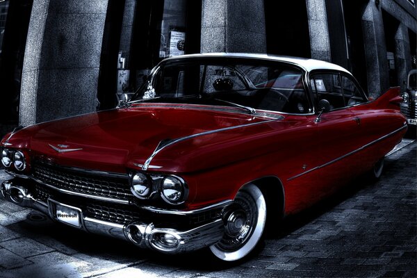 Classic Cadillac on the background in HDR