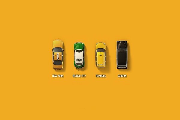 El color de los coches de taxi de diferentes países en la parte superior