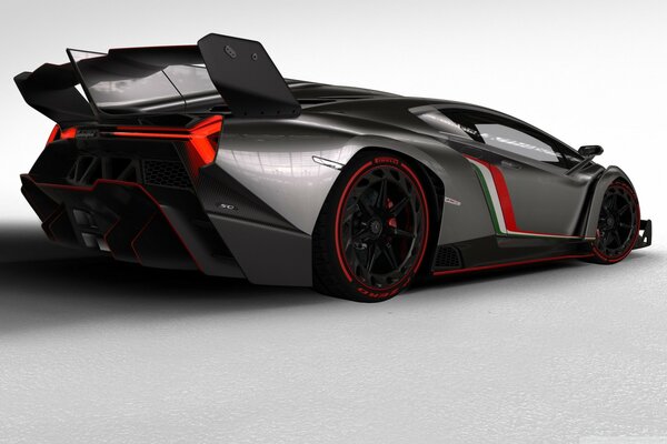 Lamborghini negro con rayas rojas