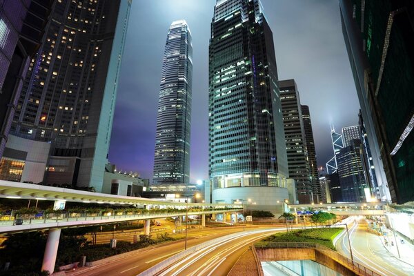 Architecture of the night city skyscrapers