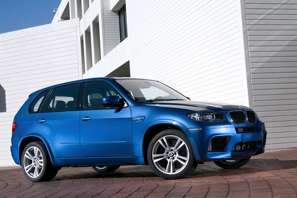 Blauer BMW x5 bei Tageslicht