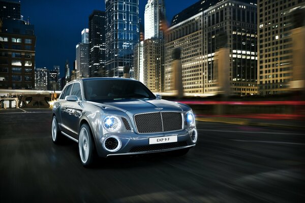 Bentley, 2012, exp 9 f, голубой автомобиль город роскошь