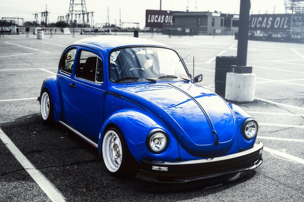 Blue Volkswagen beetle retro photo