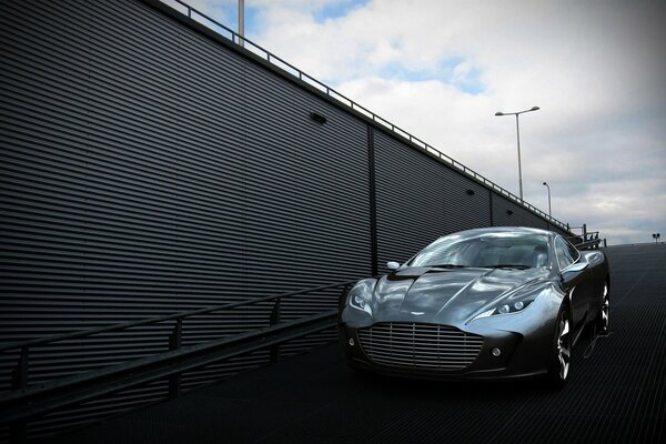 Grey fast powerful car on the street