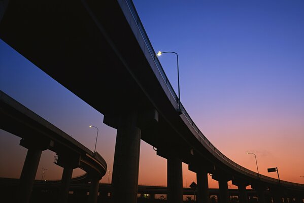 Lights on the overpass in the evening