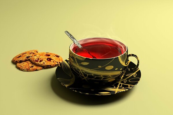 Tazza di tè con biscotti su sfondo semplice