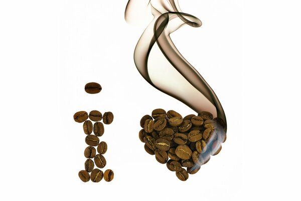 Iscrizione di chicchi di caffè su sfondo bianco