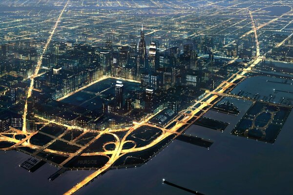 Strisce luminose di traffico in movimento di notte per le strade della metropoli