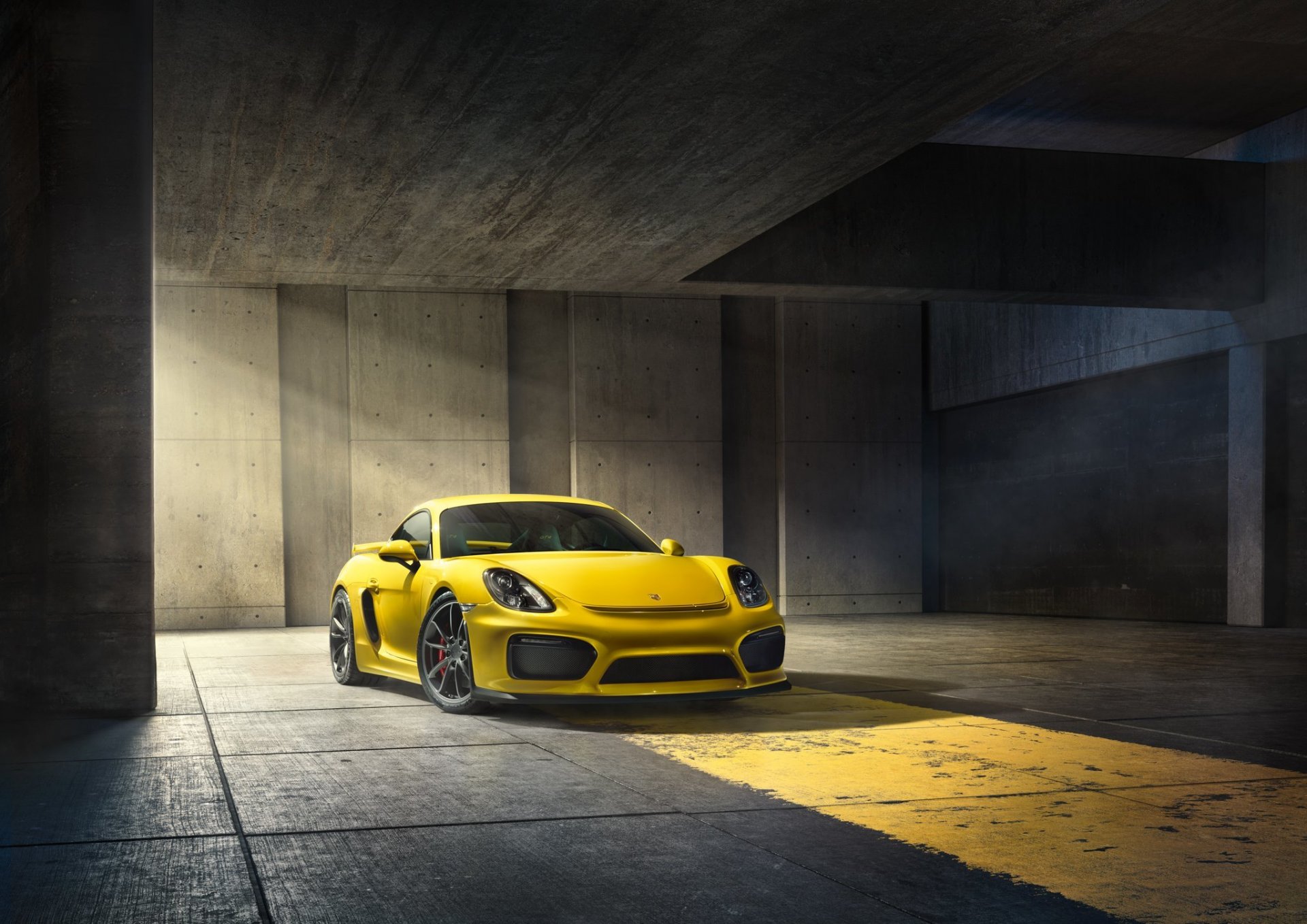 porsche cayman gt4 2015 żółty supersamochód parking przód