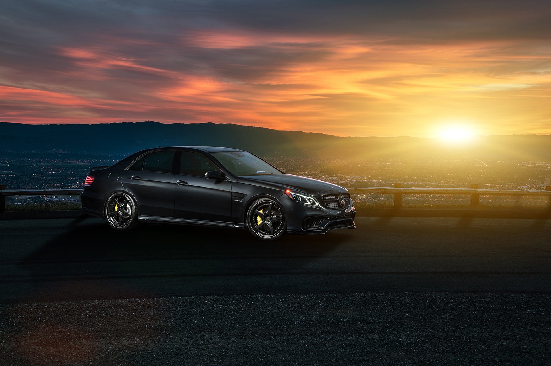 mercedes-benz e63 amg s sound motorsport kalifornien nigth licht natur sommer himmel vorne