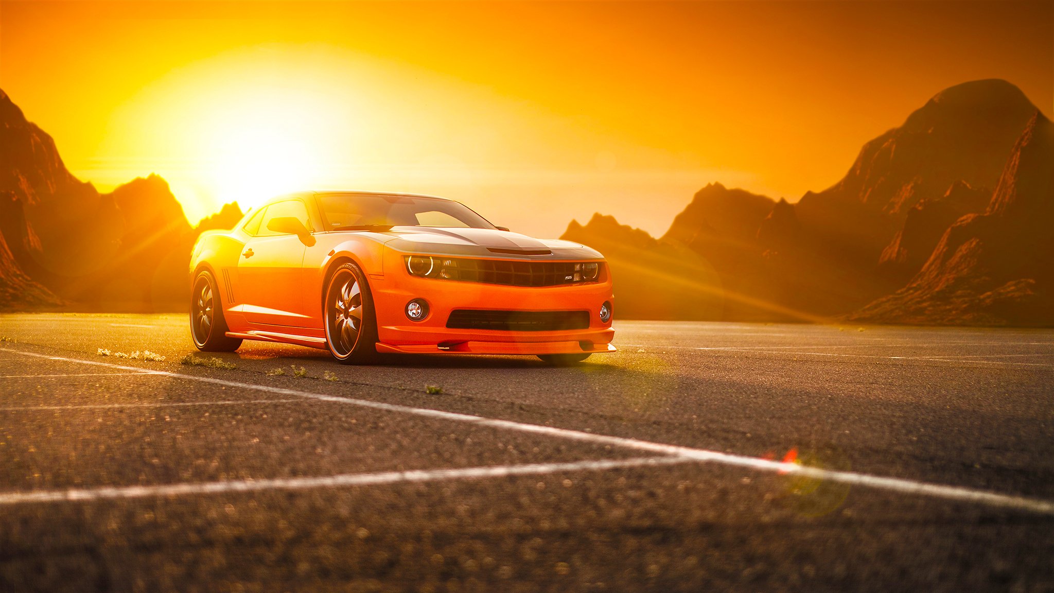 chevrolet camaro ss naranja músculo coche ruedas tuning sol ancho frente potencia