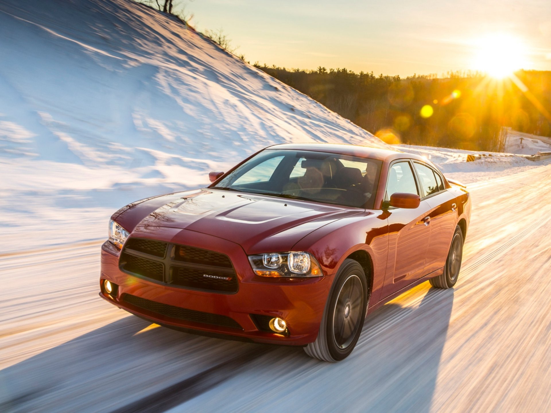 dodge charger awd sport snow car road sun