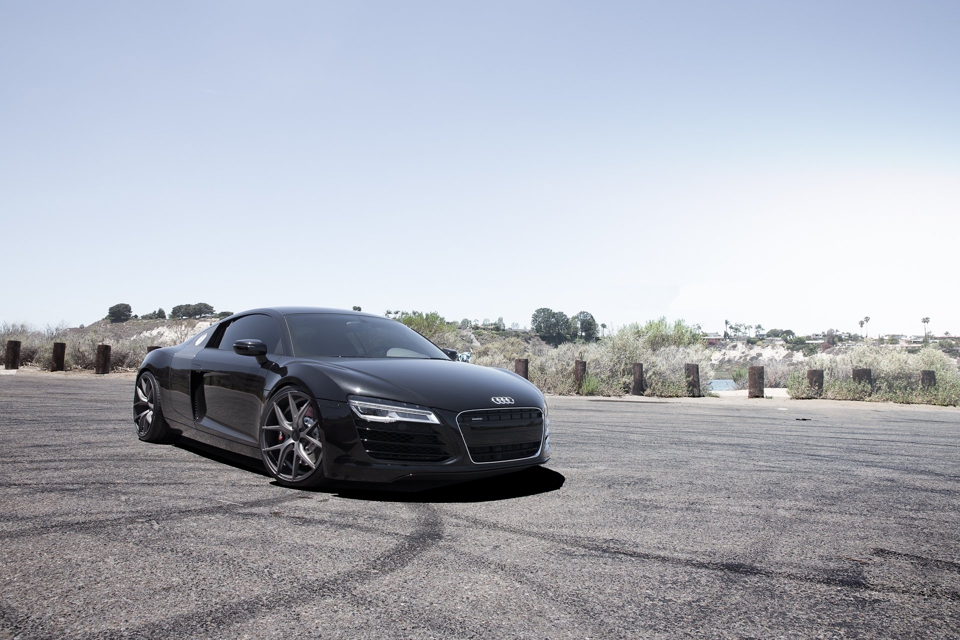 audi r8 schwarz audi p8 vorderansicht himmel bäume