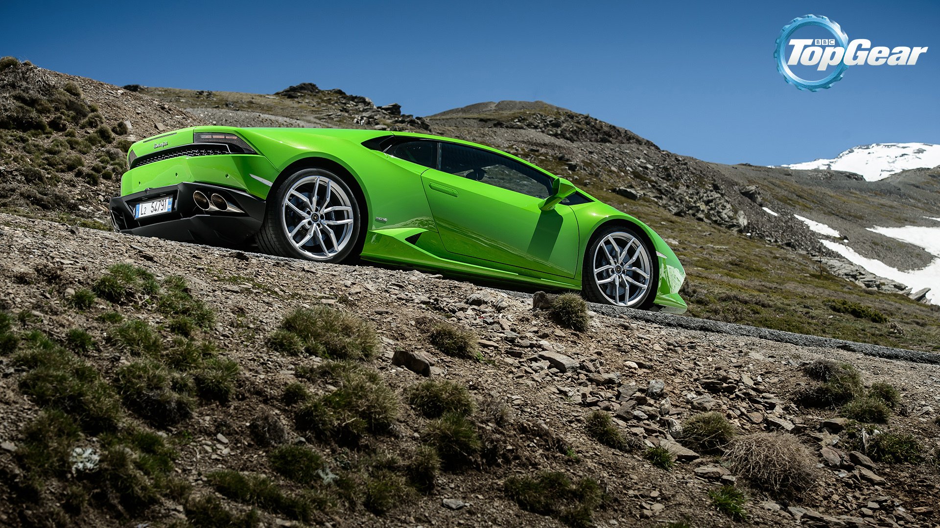 lamborghini huracan lp610-4 supersamochód tył zielony górska droga top gear