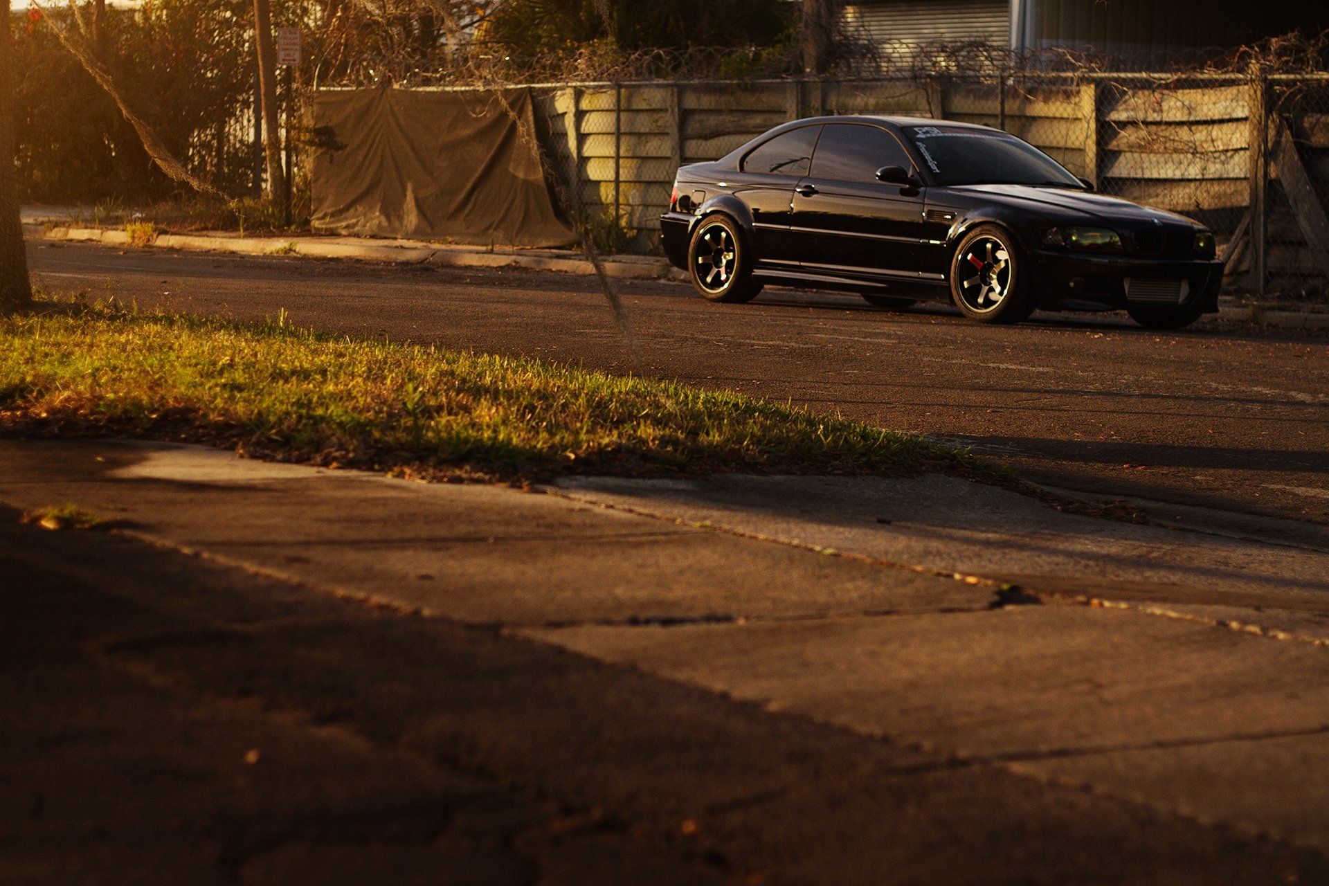 bmw m3 e46 black bmw road fence barbed wire