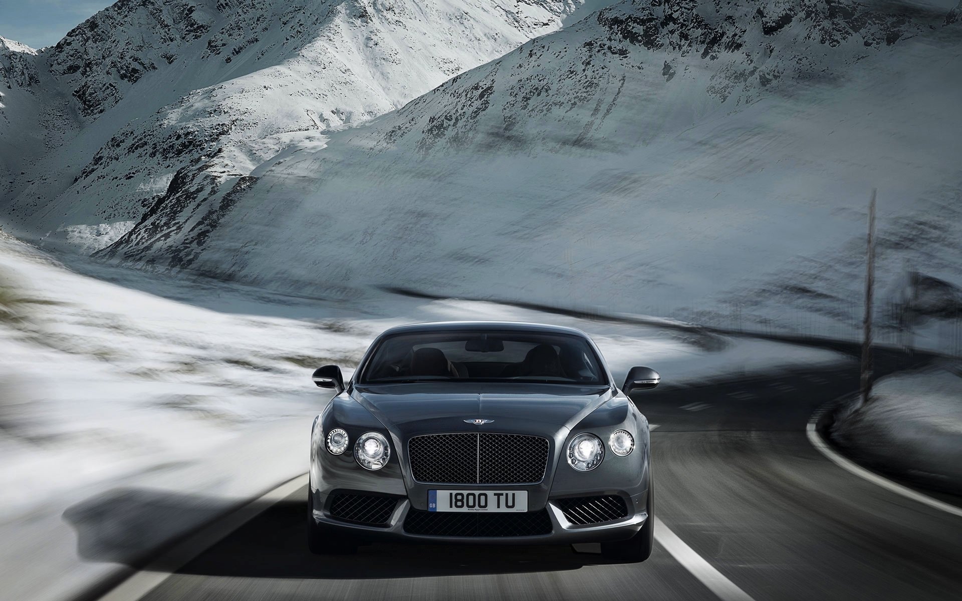 bentley continental v8 gamma grigio argento inverno anteriore strada macchina da neve