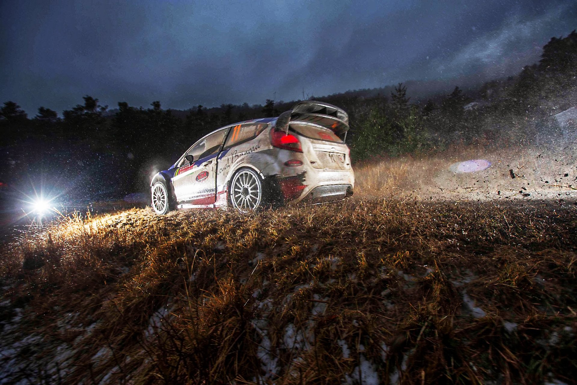 ford fiesta wrc rally rally sport race auto evening light dirt