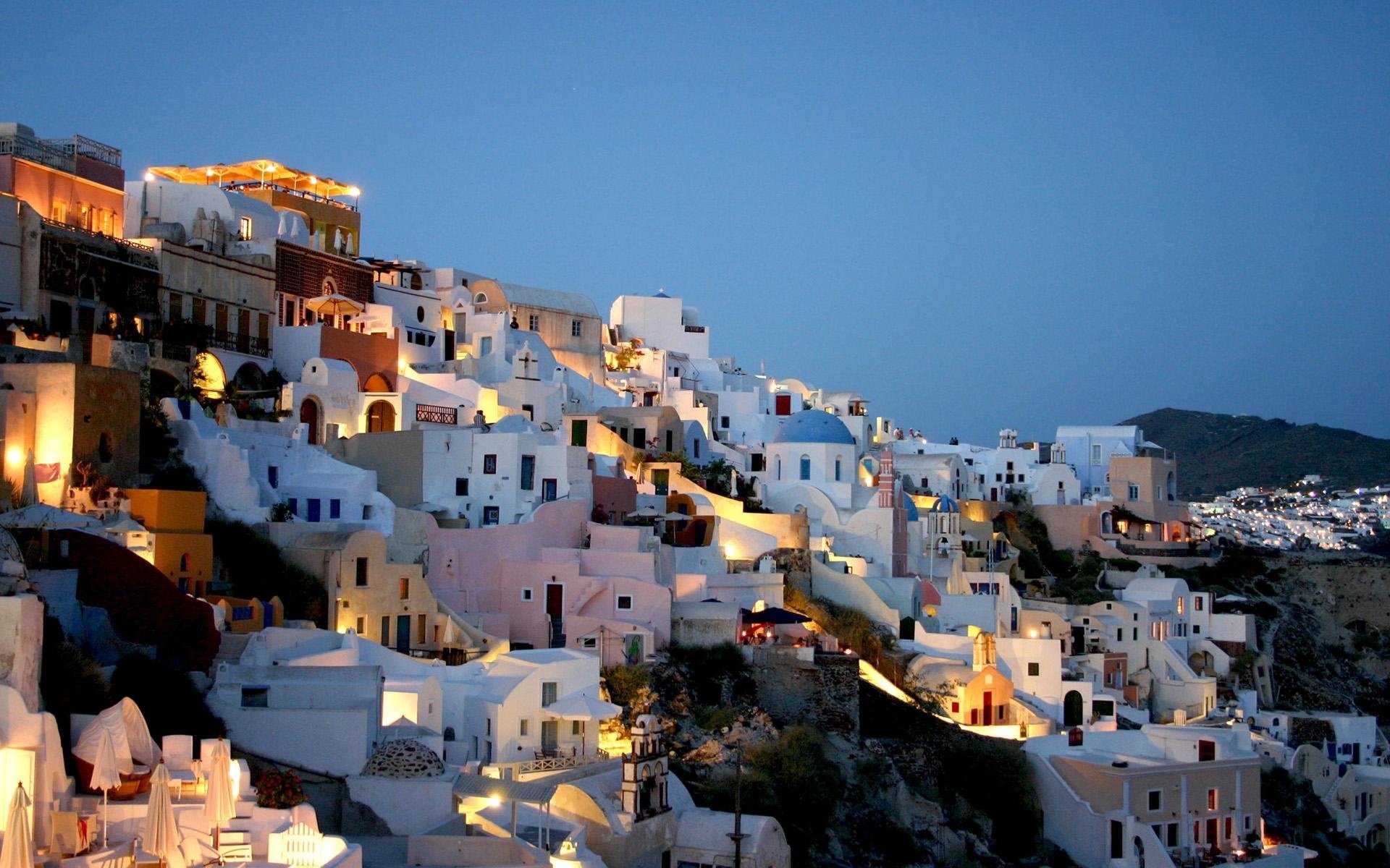 the city santorini night greece home lights mountain