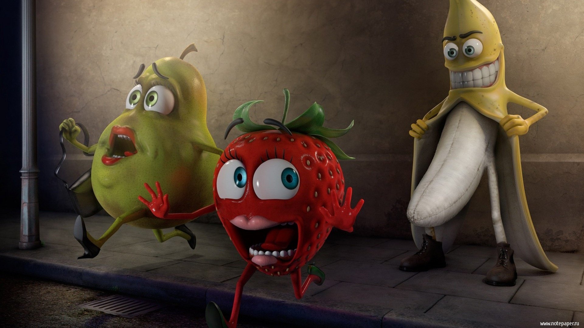 banana pear strawberry the trick cartoon creative escape fruit wall