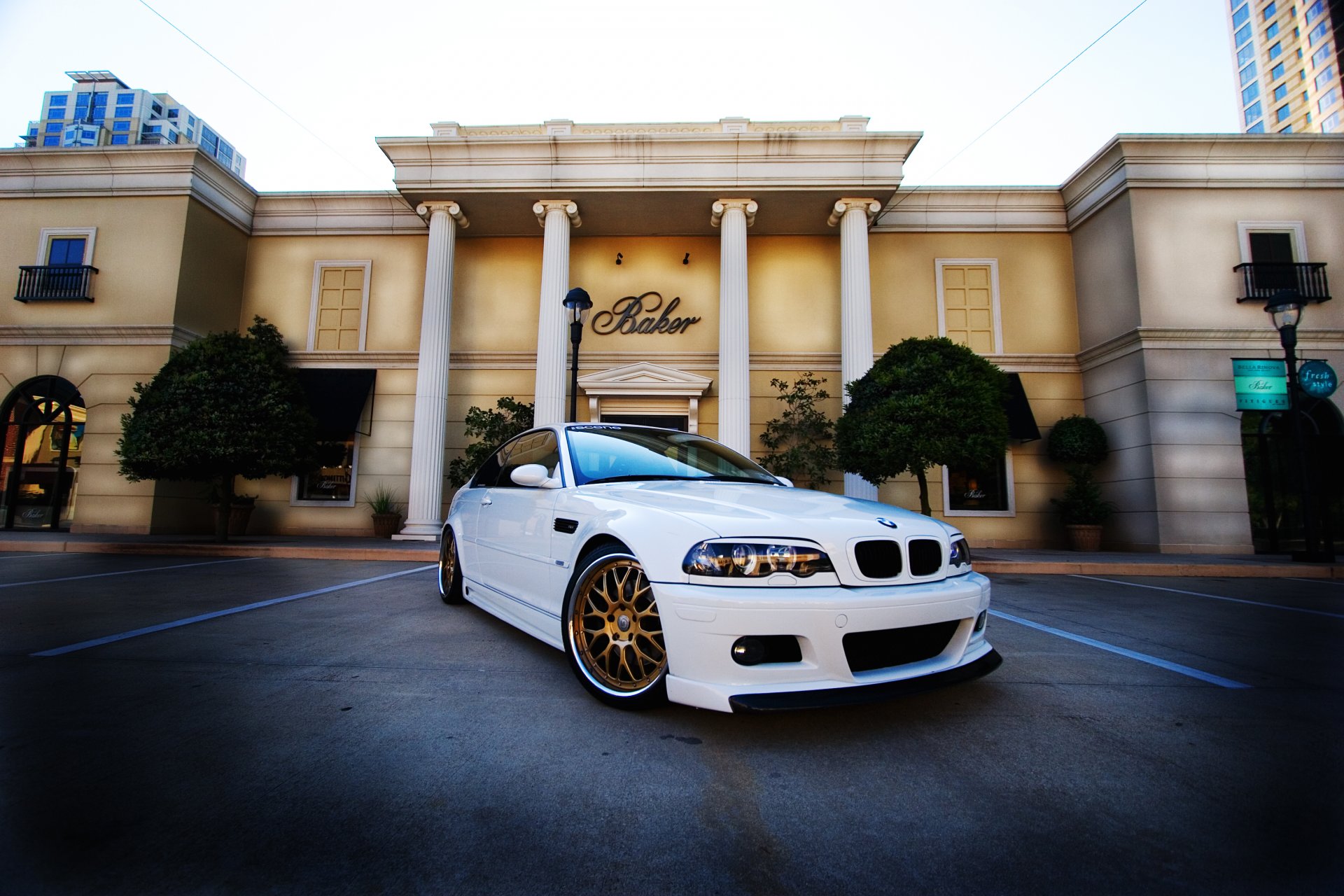 bmw m3 e46 blanco bmw edificio columnas cielo