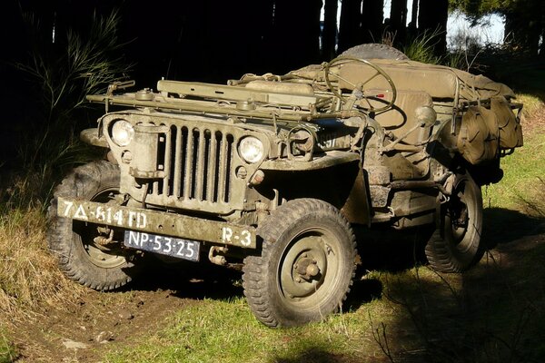 A World War II-era army cross-country jeep