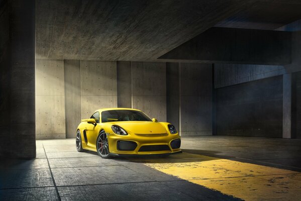 Porsche cayman in the underground parking lot