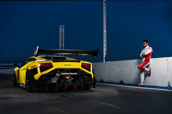 Yellow lamborghini gallardo, an Italian racing car