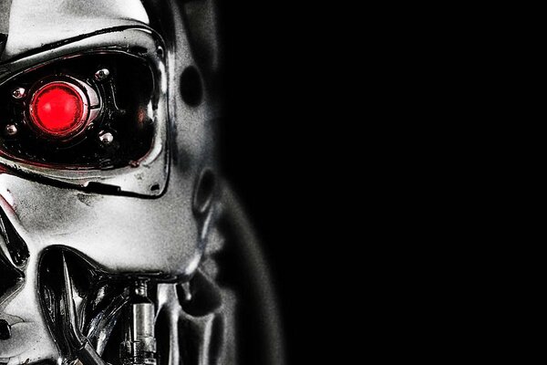 Terminator mit rotem Auge auf schwarzem Hintergrund