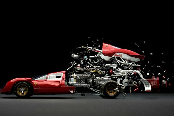 Coche Ferrari con vista de piezas
