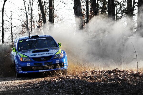 Sportlicher subaru driftet im wald