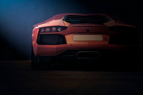 Orange Lamborghini Aventador LP700-4 rear view