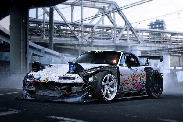 Mazda MX-5 tuning sur fond de communications