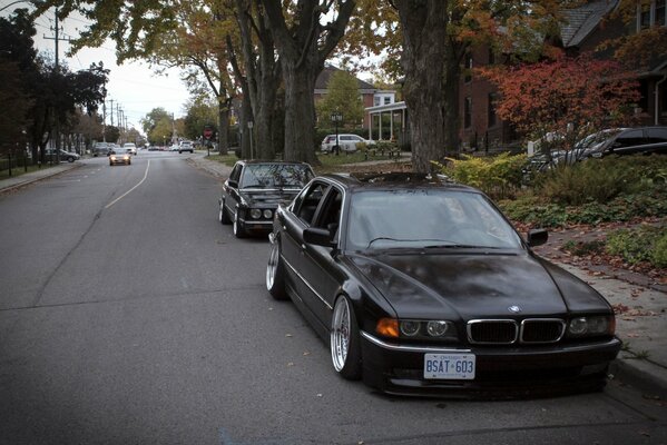 Parked BMW next to the road