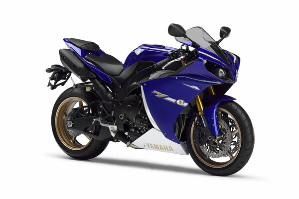 Blue yamaha sports motorcycle on a white background