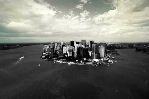 Нью-Йорк черно-белое фото сверху