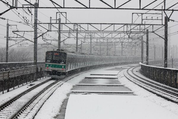 Train movement on a snowy landscape